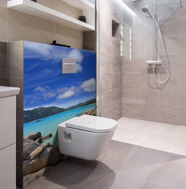 crédence island, décoration mural wc sur mesure, panodeco