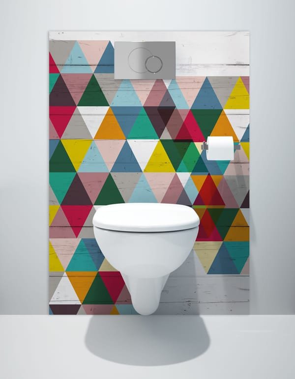 décoration mural wc, crédence sur mesure triangles colorés