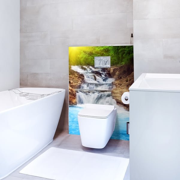 crédence chutte d'eau, waterfall, rénovation murale salle de bains