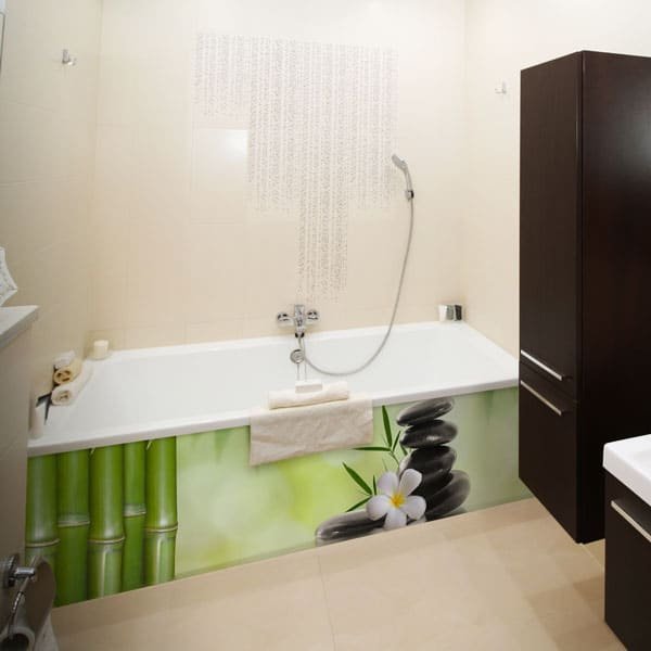 Panneau tablier baignoire, imprimé zen, floral et galets