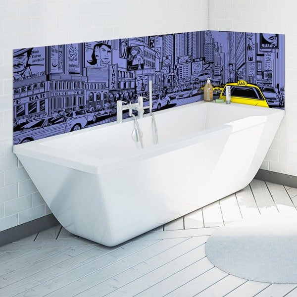 Crédence baignoire graphique, illustration times square bleue