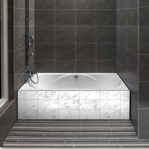 crédence effet marbre blanc, tablier de baignoire, pano deco