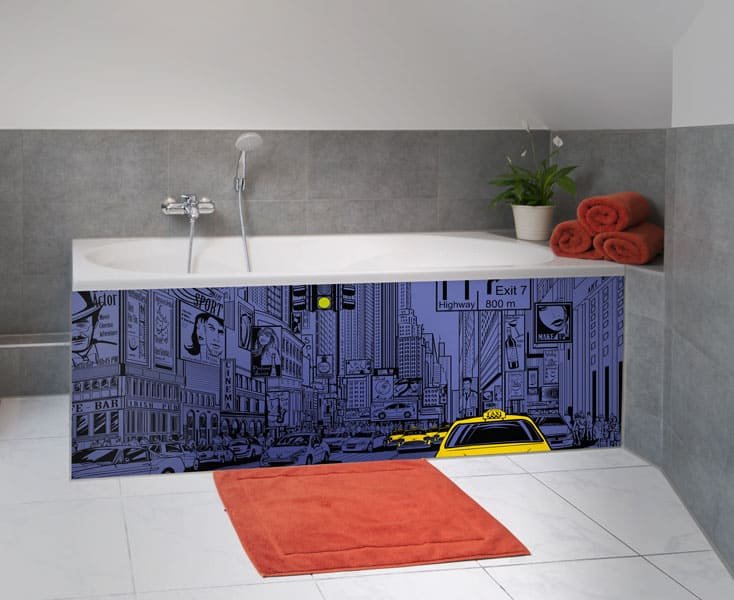 panneau décoration salle de bains, gamme urban chic, illustration times square bleu