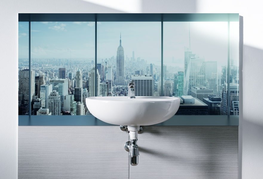 Crédence photo gratte ciel, ambiance bleutée