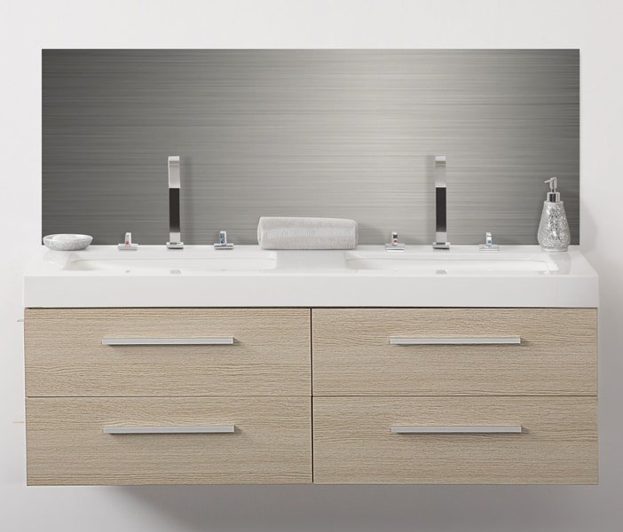 Crédence sur mesure double vasque inox, salle de bains