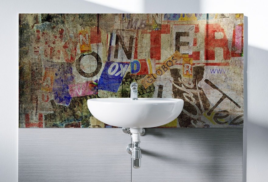 Protection murale pour salle de bains, effet typo, grapique street
