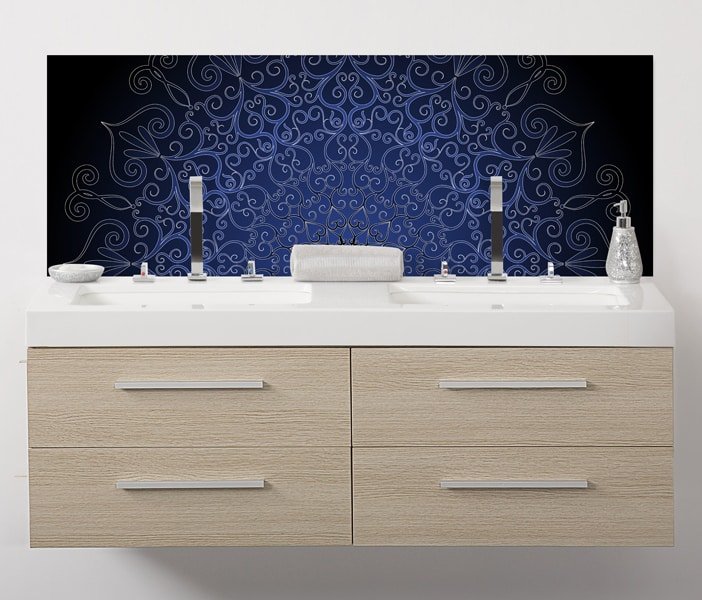 Crédence salle de bains sur mesure, gamme urban chic, mandala bleu