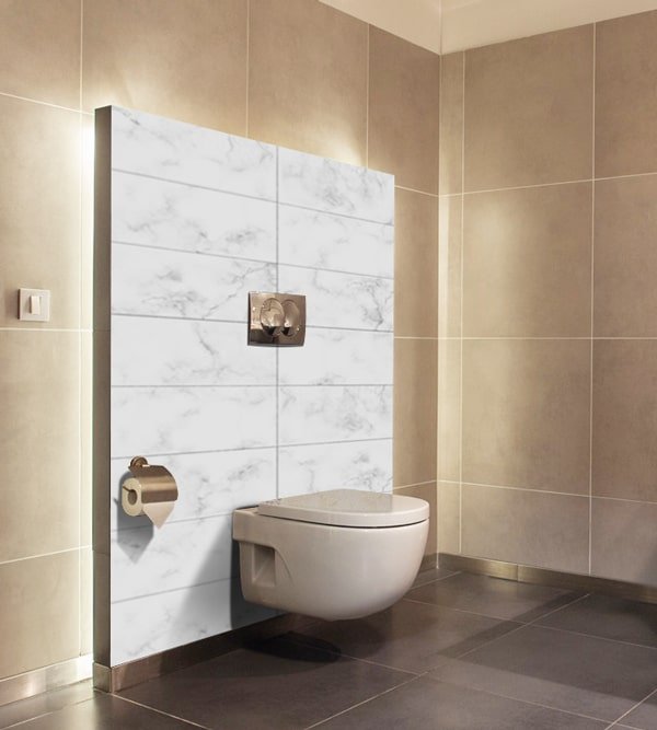 crédence wc suspendu, effet marbre blanc