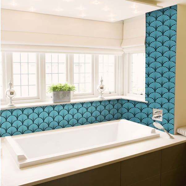 Mur art déco salle de bains, crédence étanche et décorative sur mesure