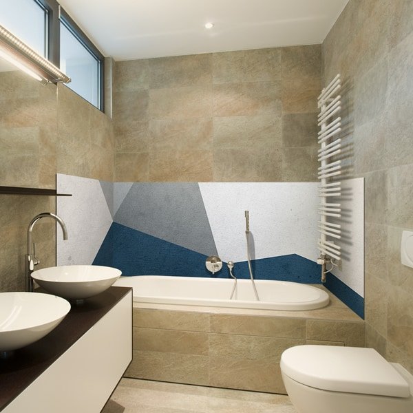 crédence baignoire peinture bleue, rénovation et embellissement salle de bains sans travaux