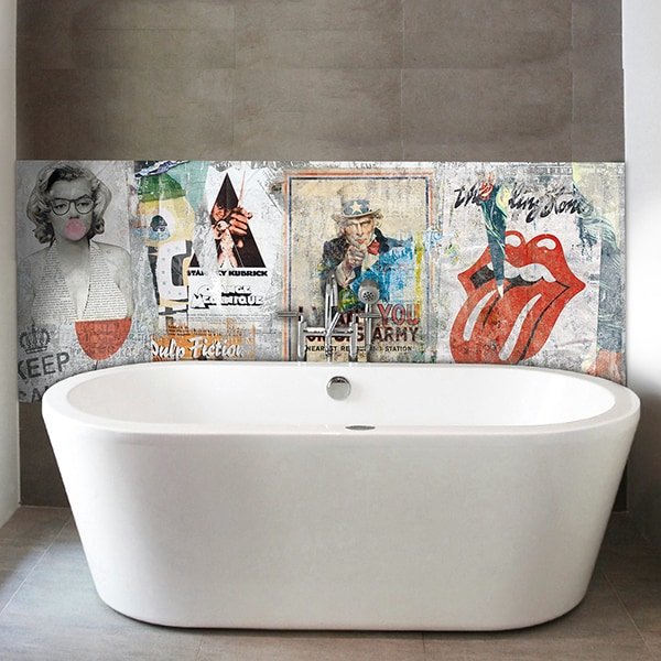 panneau décoratif, habillage mur salle de bains, panodeco urban chic, modèle poster wall