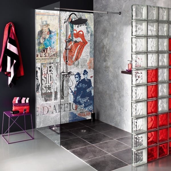 Habillage mur salle de bains, crédence étanche et graphique, ambiance urban chic, poster wall
