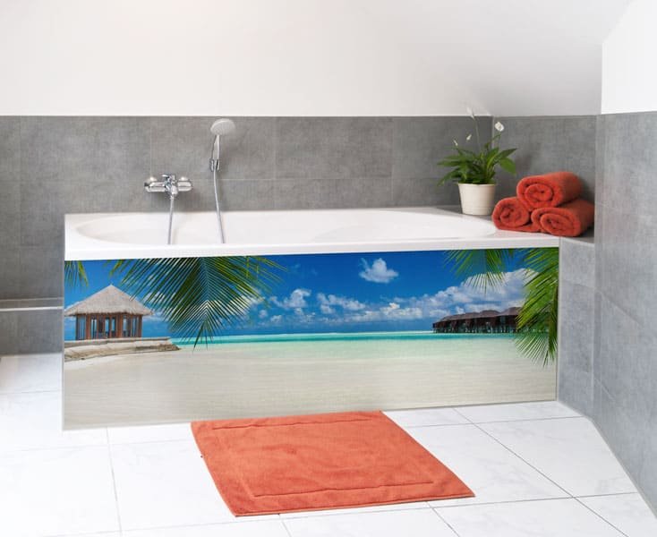 Panneau tablier de baignoire, auluminium composite, blue lagon, palmier