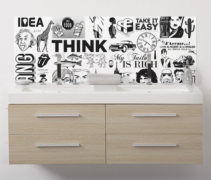 Crédence Composition graphique pêle mêle noir sur blanc