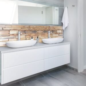 panneau mural salle de bains bois naturel