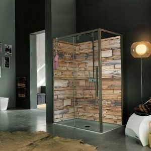 panneau mural douche bois naturel