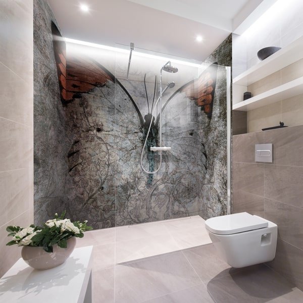 panneau mural douche papillons