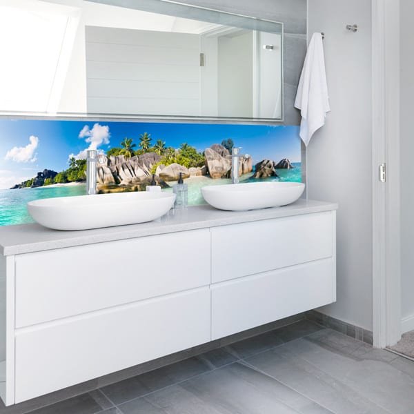 Panneaux en aluminium composite Source, décor paradisiaque, fabrication française, revêtement mural salle de bains