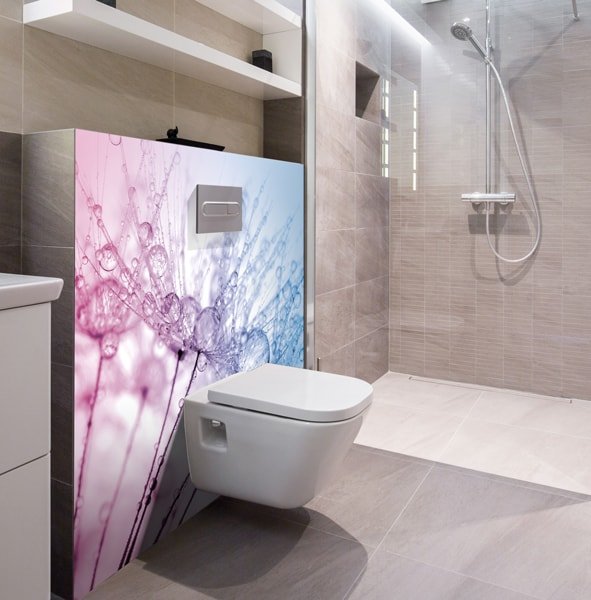 panneau mural salle de bains rosée matinale