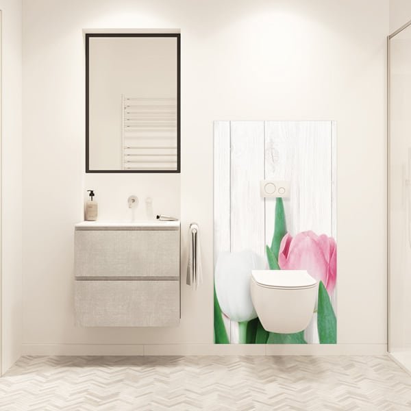 Crédence wc ambiance Nature, décoration murale toilette Tulipes Shabby Chic