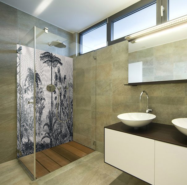 Crédence de douche, Gravure Végétale finition mate ou brillante, dimensions personnalisables