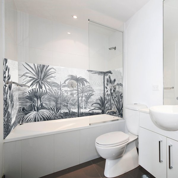 Crédence Gravure Végétale à coller au-dessus de la baignoire