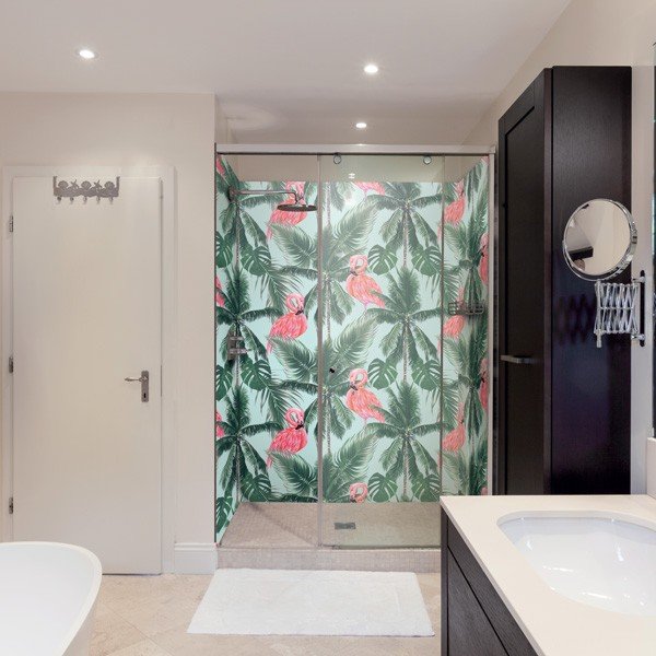 Panneau mural douche exotique avec décor tropical
