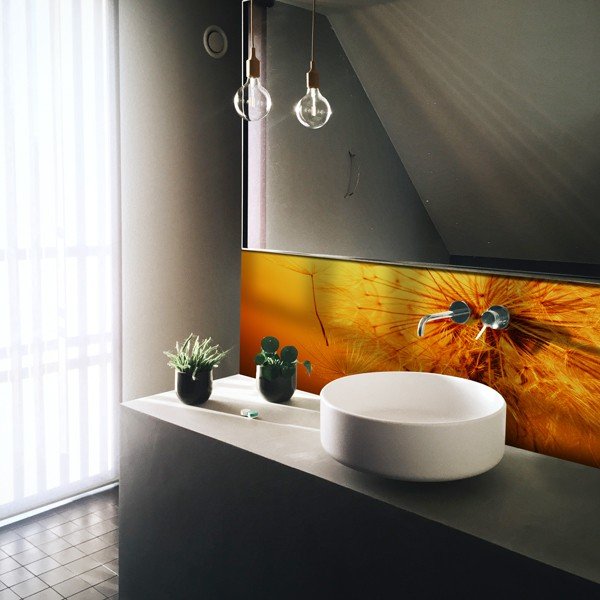 Panneau mural salle de bains orange bloom